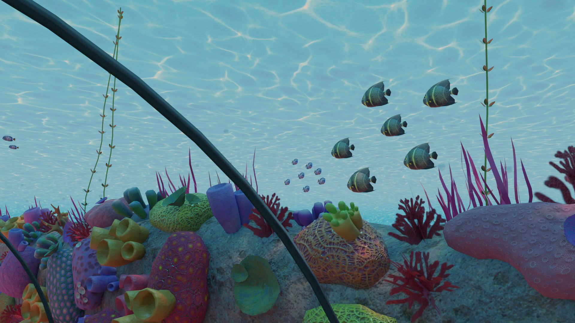 Students diving into the ocean in VR